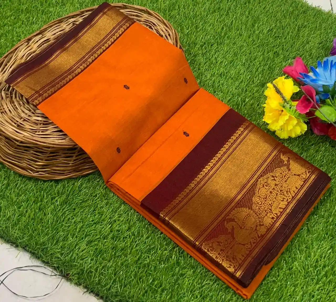 Elephant And Peacock Design Kanchi Cotton Saree
